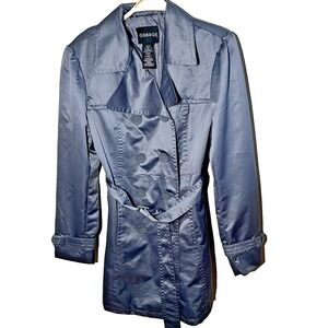 Y2K  Women's Satin Belted Trench Coat Gray/Silver Size Medium Classic Trendy NYE